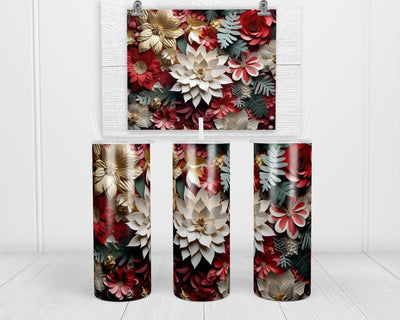 3D Christmas Floral 20 oz insulated tumbler with lid and straw