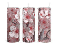 3D Close Up Cherry Blossoms 20 oz insulated tumbler with lid and straw - Sew Lucky Embroidery