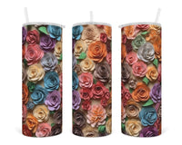 3D Colorful Roses 20 oz insulated tumbler with lid and straw - Sew Lucky Embroidery