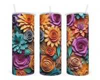 3D Colorful Roses Mix 20 oz insulated tumbler with lid and straw - Sew Lucky Embroidery