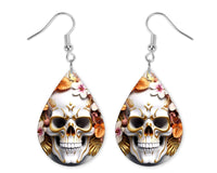 3D Fall Skull Earrings and Necklace Set - Sew Lucky Embroidery