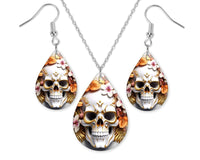 3D Fall Skull Earrings and Necklace Set - Sew Lucky Embroidery