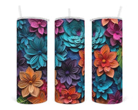 3D Floral Bold Colorful 20 oz insulated tumbler with lid and straw - Sew Lucky Embroidery