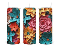 3D Floral Mix 20 oz insulated tumbler with lid and straw - Sew Lucky Embroidery