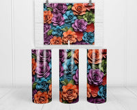 3D Flowers Mix 20 oz insulated tumbler with lid and straw - Sew Lucky Embroidery