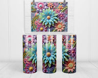 3D Fun Floral Mix 20 oz insulated tumbler with lid and straw - Sew Lucky Embroidery