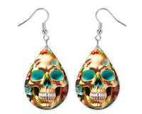 3D Golden Green Skull Earrings and Necklace Set - Sew Lucky Embroidery