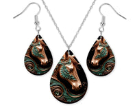 3D Horse Head Earrings and Necklace Set - Sew Lucky Embroidery