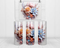 3D Orange and Blue Florals insulated tumbler with lid and straw - Sew Lucky Embroidery