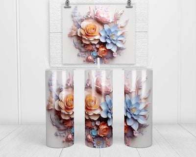 3D Orange and Blue Florals insulated tumbler with lid and straw