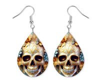 3D Orange Skull Earrings and Necklace Set - Sew Lucky Embroidery