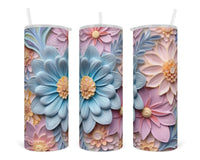 3D Pastel Floral 20 oz insulated tumbler with lid and straw - Sew Lucky Embroidery