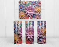 3D Pastel Floral Mix 20 oz insulated tumbler with lid and straw - Sew Lucky Embroidery