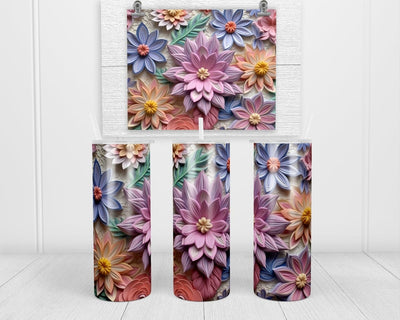 3D Pastel Floral Mix 20 oz insulated tumbler with lid and straw