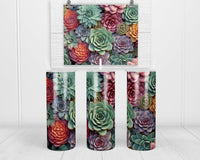 3D Pastel Succulents 20 oz insulated tumbler with lid and straw - Sew Lucky Embroidery