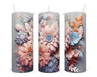 3D Pink and Blue Mixed Flowers 20 oz insulated tumbler with lid and straw - Sew Lucky Embroidery