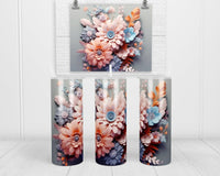 3D Pink and Blue Mixed Flowers 20 oz insulated tumbler with lid and straw - Sew Lucky Embroidery