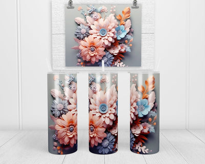 3D Pink and Blue Mixed Flowers 20 oz insulated tumbler with lid and straw