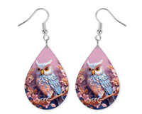 3D Pink and Blue Owl Earrings and Necklace Set - Sew Lucky Embroidery