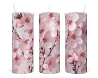 3D Pink Blossoms 20 oz insulated tumbler with lid and straw - Sew Lucky Embroidery