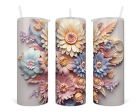 3D Pretty Pastel Floral Mix 20 oz insulated tumbler with lid and straw - Sew Lucky Embroidery