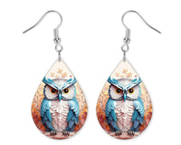 3D White and Blue Owl Earrings and Necklace Set - Sew Lucky Embroidery