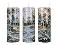 3D White Forest 20 oz insulated tumbler with lid and straw - Sew Lucky Embroidery