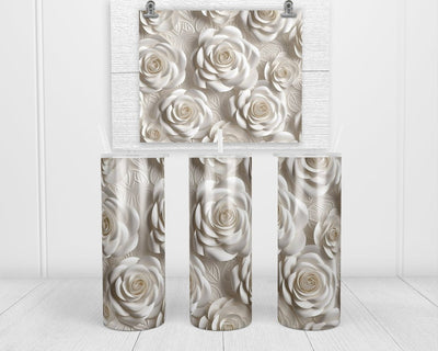 3D White Roses Mixed 20 oz insulated tumbler with lid and straw