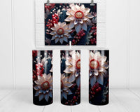 3D Winter Floral 20 oz insulated tumbler with lid and straw - Sew Lucky Embroidery