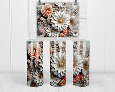 3D Winter Flowers 20 oz insulated tumbler with lid and straw