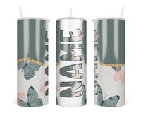 Butterflies Personalized 20oz Insulated Tumbler with Lid and Straw - Sew Lucky Embroidery