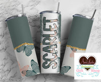 Butterflies Personalized 20oz Insulated Tumbler with Lid and Straw - Sew Lucky Embroidery
