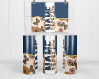 Retro Blue Butterflies Personalized 20oz Insulated Tumbler with Lid and Straw - Sew Lucky Embroidery