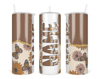 Retro Brown Butterflies Personalized 20oz Insulated Tumbler with Lid and Straw - Sew Lucky Embroidery