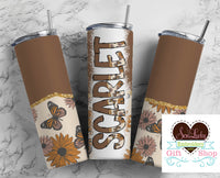 Retro Brown Butterflies Personalized 20oz Insulated Tumbler with Lid and Straw - Sew Lucky Embroidery