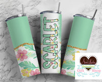 Green Hawaiian Personalized 20oz Insulated Tumbler with Lid and Straw - Sew Lucky Embroidery