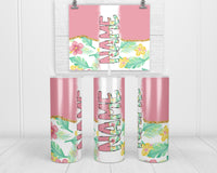 Pink Hawaiian Personalized 20oz Insulated Tumbler with Lid and Straw - Sew Lucky Embroidery