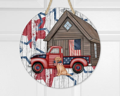 4th of July Dog and Truck Door Hanger