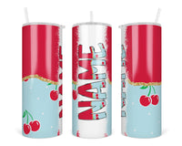 Cherries Personalized 20oz Insulated Tumbler with Lid and Straw - Sew Lucky Embroidery
