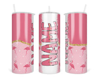 Flamingos Personalized 20oz Insulated Tumbler with Lid and Straw - Sew Lucky Embroidery
