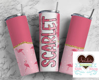Flamingos Personalized 20oz Insulated Tumbler with Lid and Straw - Sew Lucky Embroidery