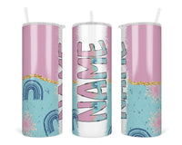 Rainbows and Fireworks Personalized 20oz Insulated Tumbler with Lid and Straw - Sew Lucky Embroidery
