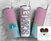 Rainbows and Fireworks Personalized 20oz Insulated Tumbler with Lid and Straw - Sew Lucky Embroidery
