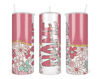 Breast Cancer Floral Personalized 20oz Insulated Tumbler with Lid and Straw - Sew Lucky Embroidery