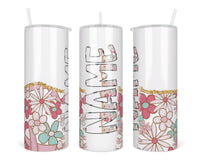 Breast Cancer White Personalized 20oz Insulated Tumbler with Lid and Straw - Sew Lucky Embroidery