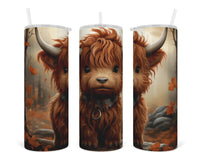 Baby Highland Cow Fall Thanksgiving 20 oz insulated tumbler with lid and straw - Sew Lucky Embroidery