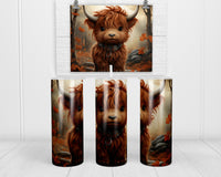 Baby Highland Cow Fall Thanksgiving 20 oz insulated tumbler with lid and straw - Sew Lucky Embroidery
