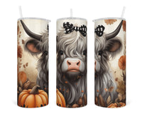 Adorable Highland Girl Calf Fall 20 oz insulated tumbler with lid and straw - Sew Lucky Embroidery