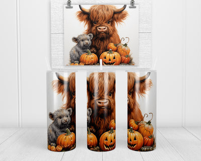 Adorable Highland Cows fall pumpkins 20 oz insulated tumbler with lid and straw