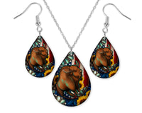 American Bison Teardrop Earrings and Necklace set - Sew Lucky Embroidery